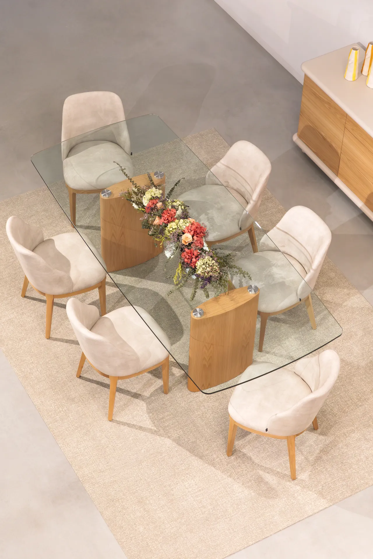 Sala Jantar Mesa De Jantar Paris Retangular 180 X 100 Cm Tampo De Vidro Pés Em Carvalho Natural
